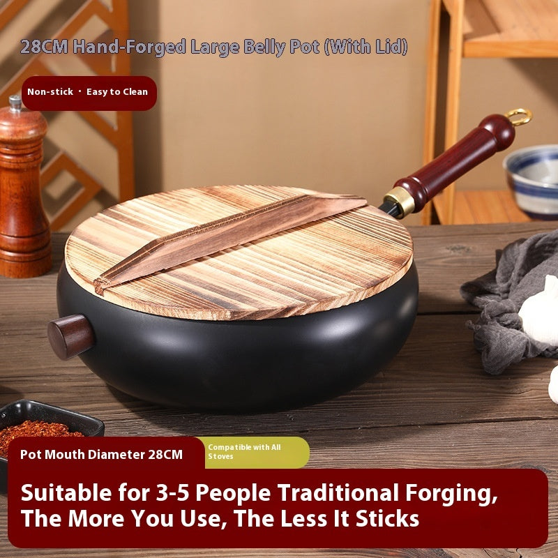 Big Belly Iron Pot Deep Nitrogen Uncoated Thickened Non-stick Cooking Stew